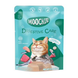מוצ׳י MOOCHIE מזון מלא לחתול בטעם אנשובי לתמיכה במערכת העיכול 70 גרם