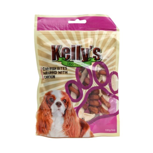קליס Kelly’s חטיפי לעיסה לכלבים בטעם רצועות דג קוד עטוף עוף