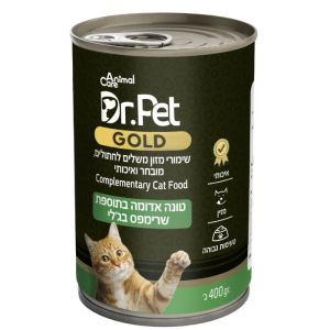 שימורי ד״ר פט גולד בטעם טונה אדומה ושרימפס בג'לי לחתול 400 גרם